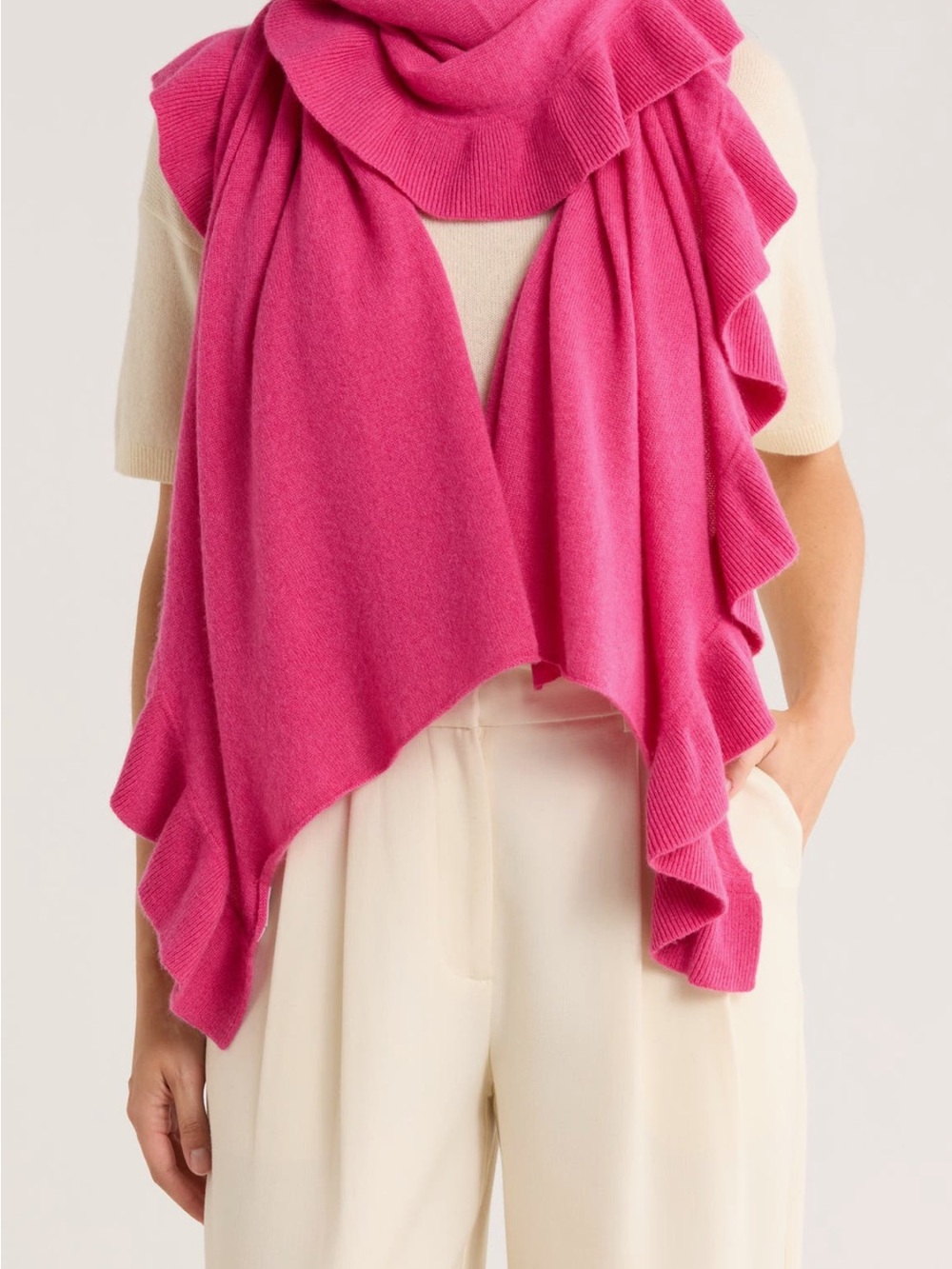 Magaschoni Hot Pink Ruffle Cashmere Wrap Scarf New